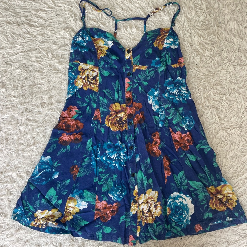Insight Blue Floral Mini Dress with Yellow & Teal Accents